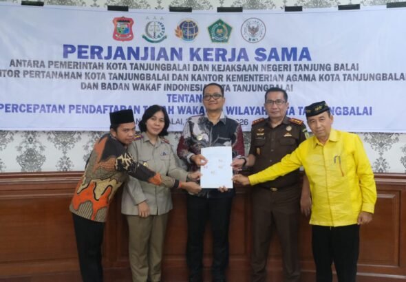 Wakil Wali Kota Ikuti Penandatanganan Nota Kesepahaman dan PKS Percepatan Pendaftaran Tanah Wakaf di Wilayah Kota Tanjungbalai